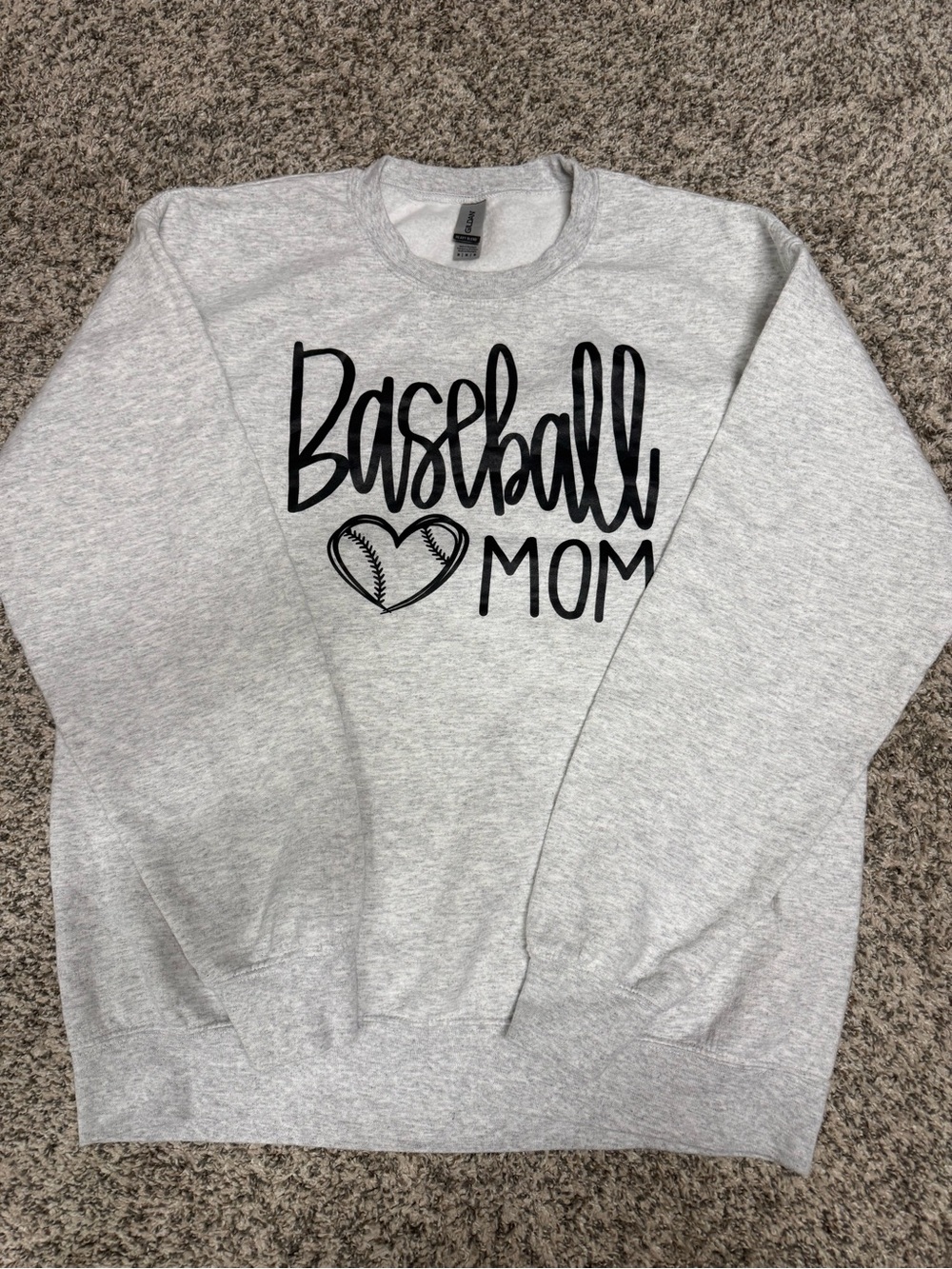 GILDAN Gray 'Baseball Mom' Pullover Sweatshirt with Black Print